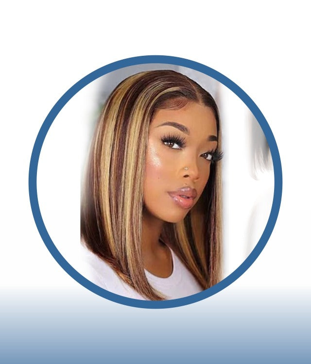 14" Middle-Part Layered Highlighted Bob Wig