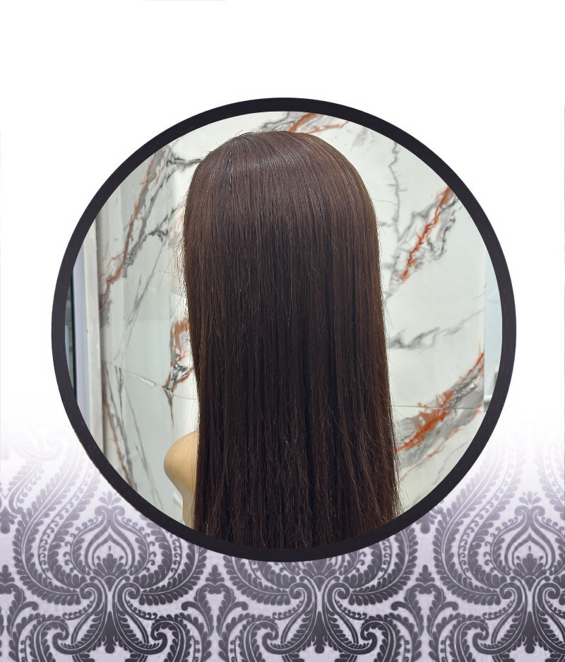 14 inch Glueless Chocolate Brown Human Hairblend Lace Frontal Wig