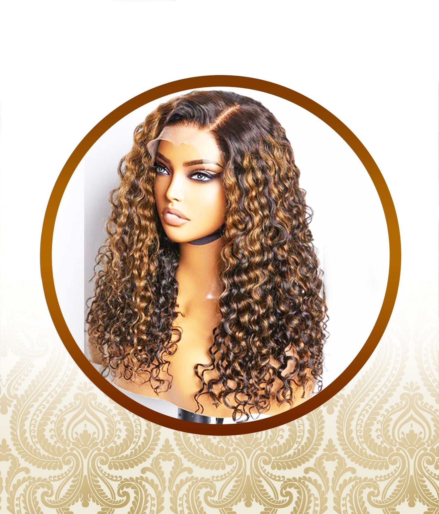 18" Glueless Brown highlighted Double Drawn Deepwave 4x4 Lace Wig