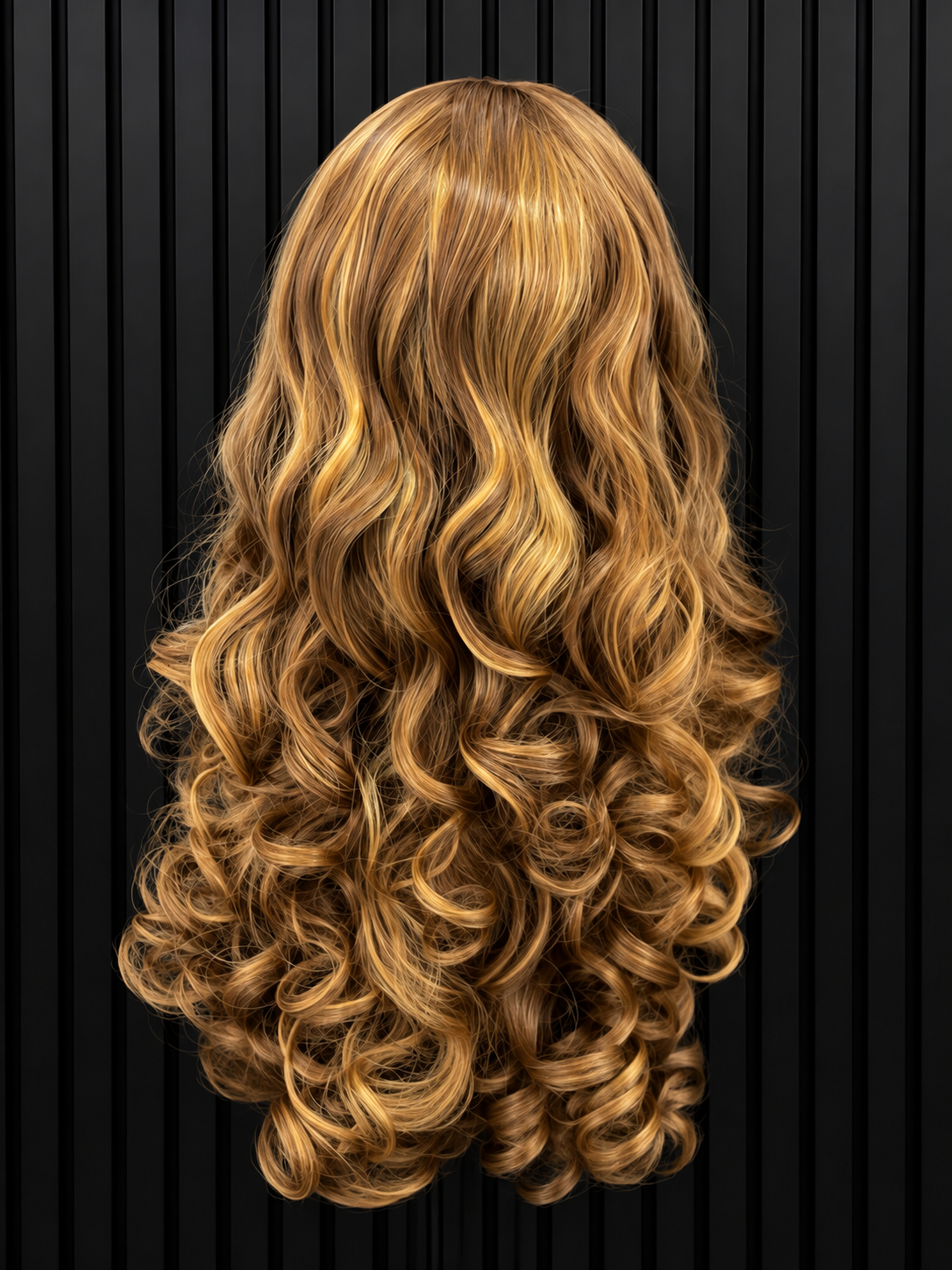 30" HUMAN HAIRBLEND WARM GOLD HIGHLIGHTED BOUNCY LACE FRONTAL WIG
