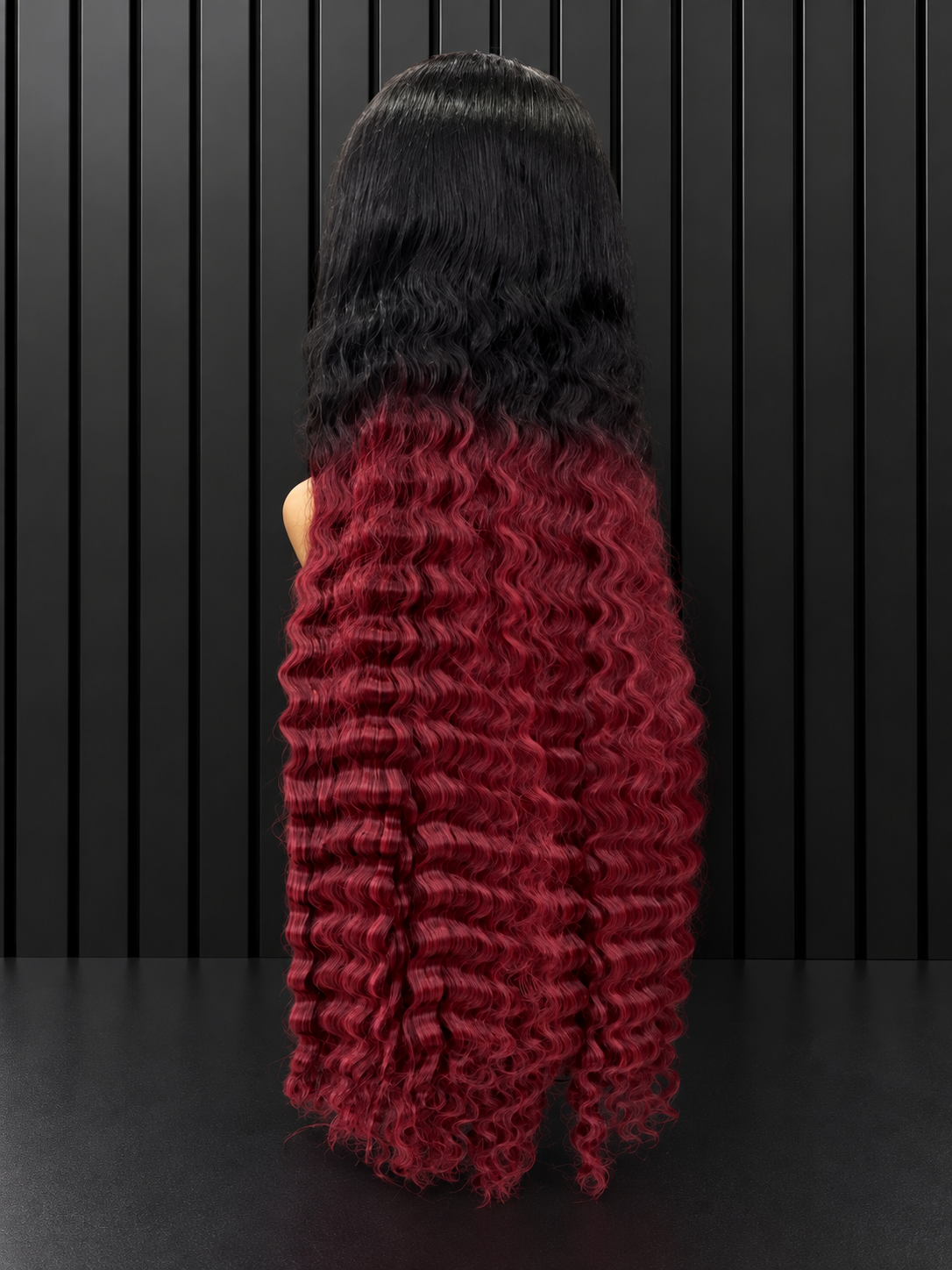 HUMAN HAIR BLEND - OMBRE BURGUNDY AND BLACK WAVEY CURLS