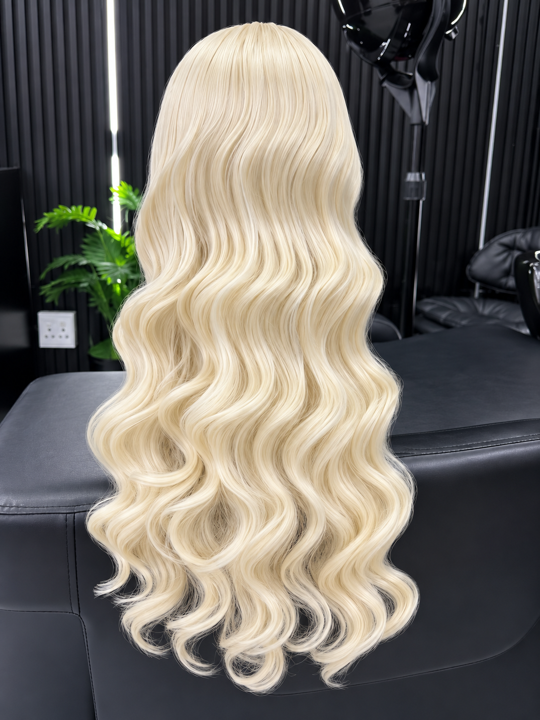 30" Human Hair Blend Platinum Blonde Body Wave Lace Frontal Wig