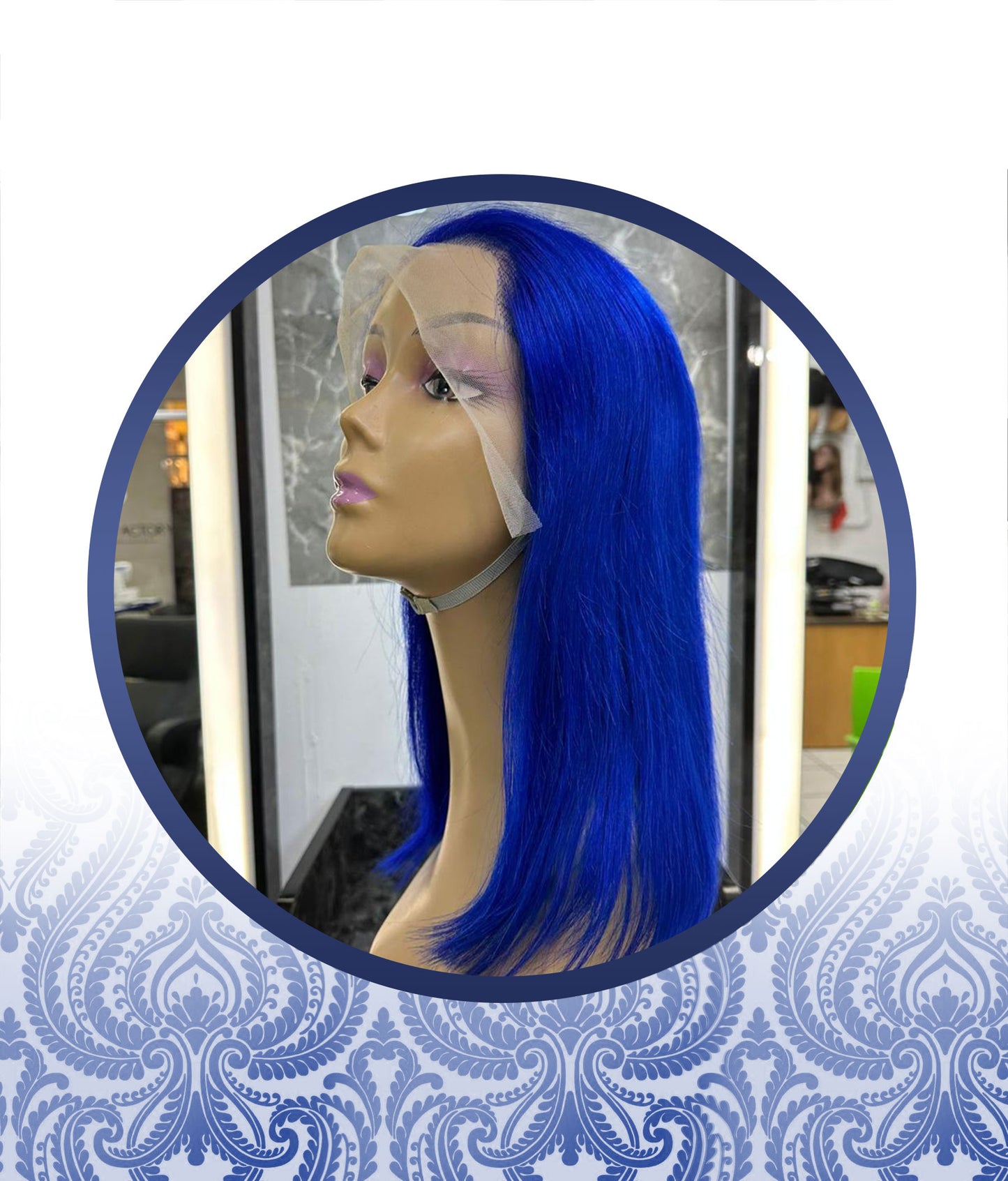 14" Straight Blue Lace Frontal Wig