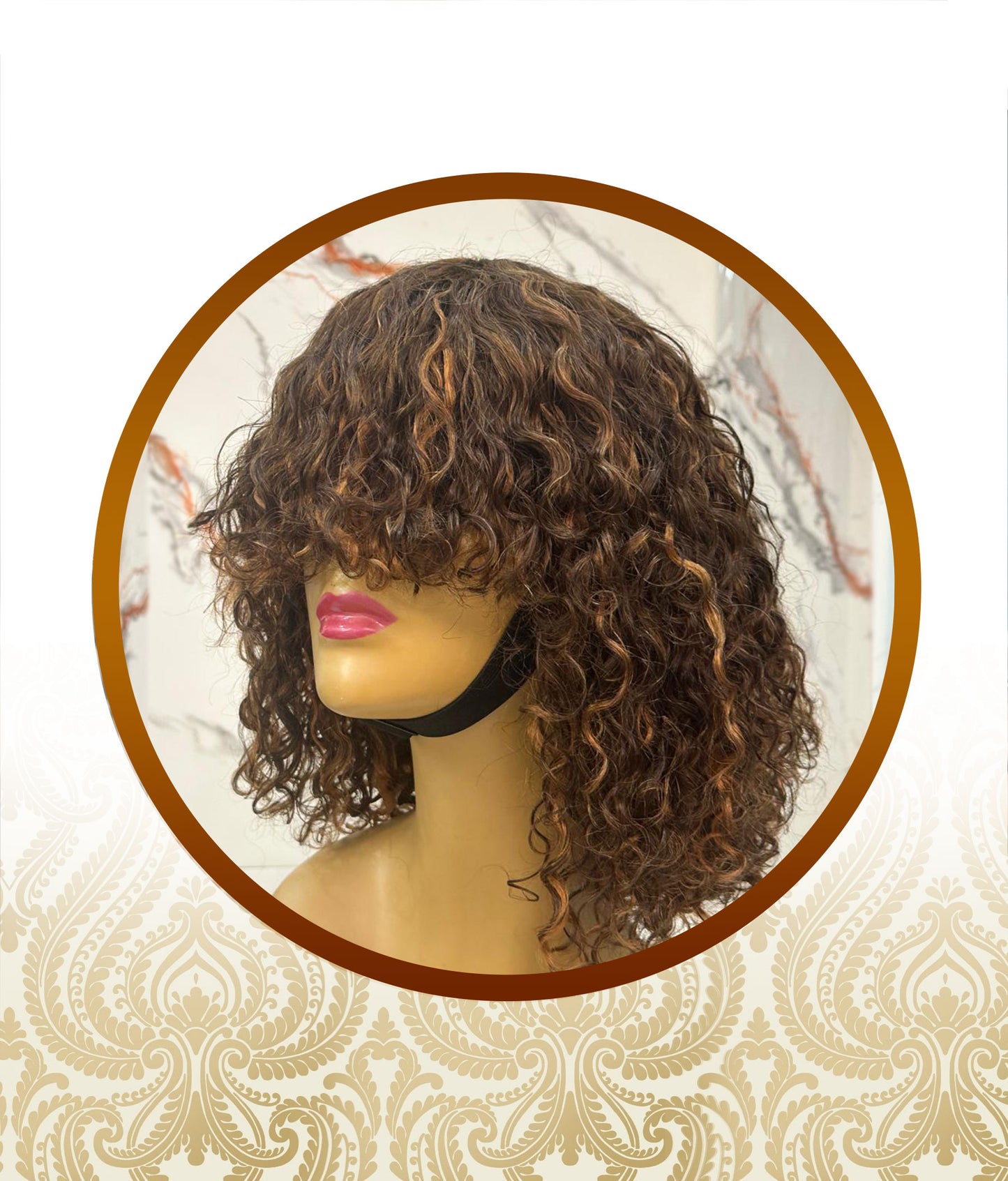 Double Drawn Mid Brown Highlighted Glueless Fringe Unit