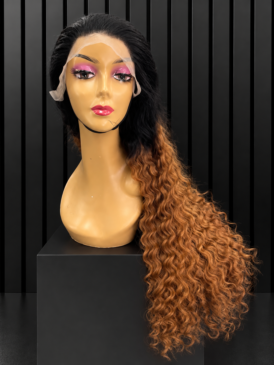 HUMAN HAIR BLEND - OMBRE HONEY BLOND AND BLACK WAVEY CURLS