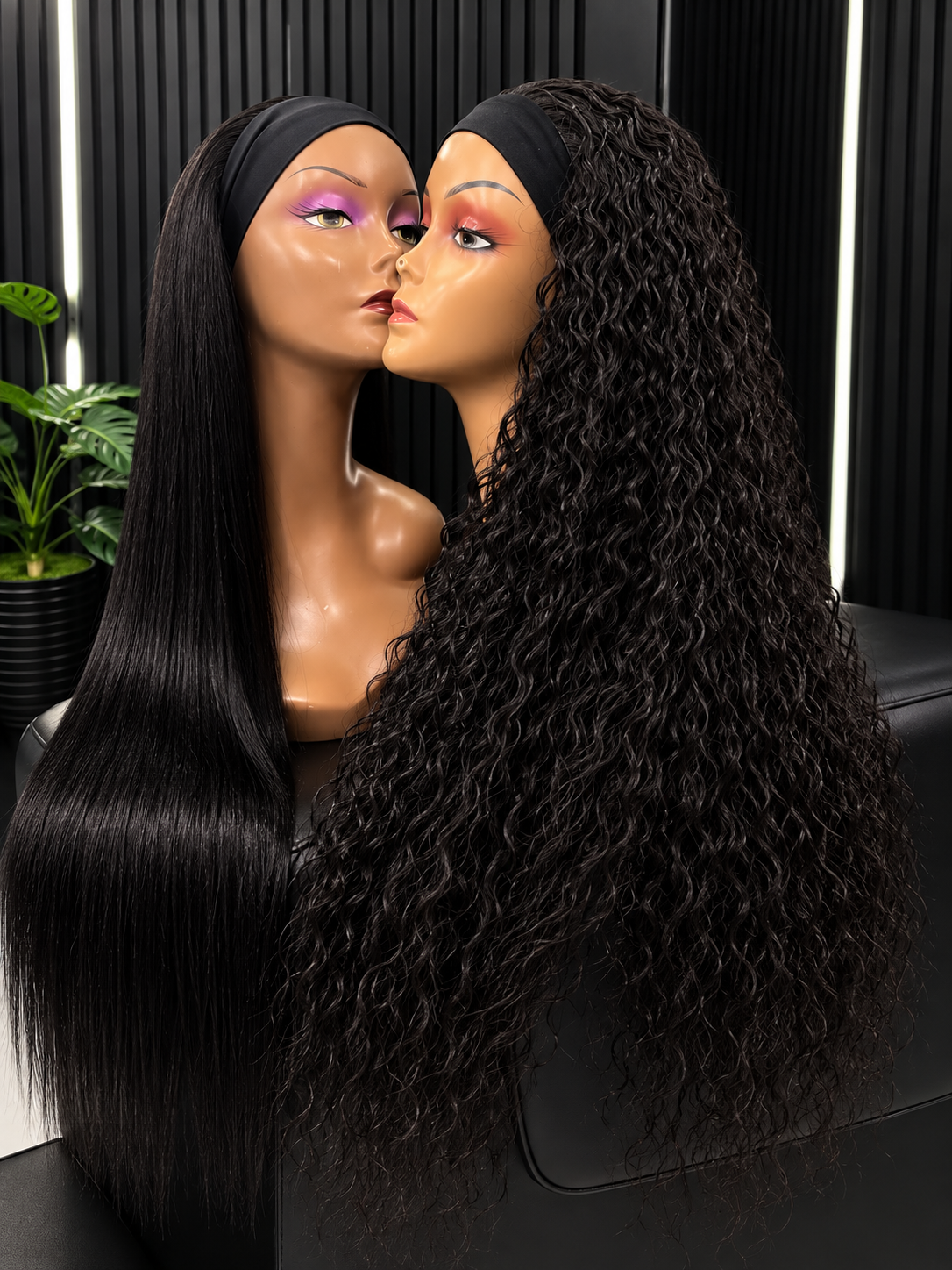 30" HUMAN HAIR BLEND - HEADBAND WIG COMBO (YAKI KINKY AND MALAYSIAN WATERWAVE HEADBAND WIG)