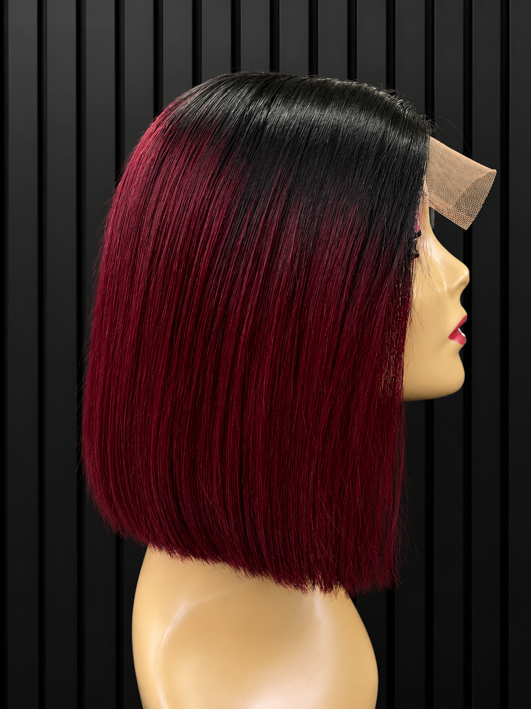 5x5 Burgundy Black Ombré Raw Single Donor Straight Bob Peruca 10"