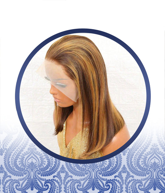 14" Highlighted Pre-Plucked 13x4 Lace Bob Wig