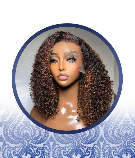 14 inch  Mixed brown Jerry curl lace frontal wig