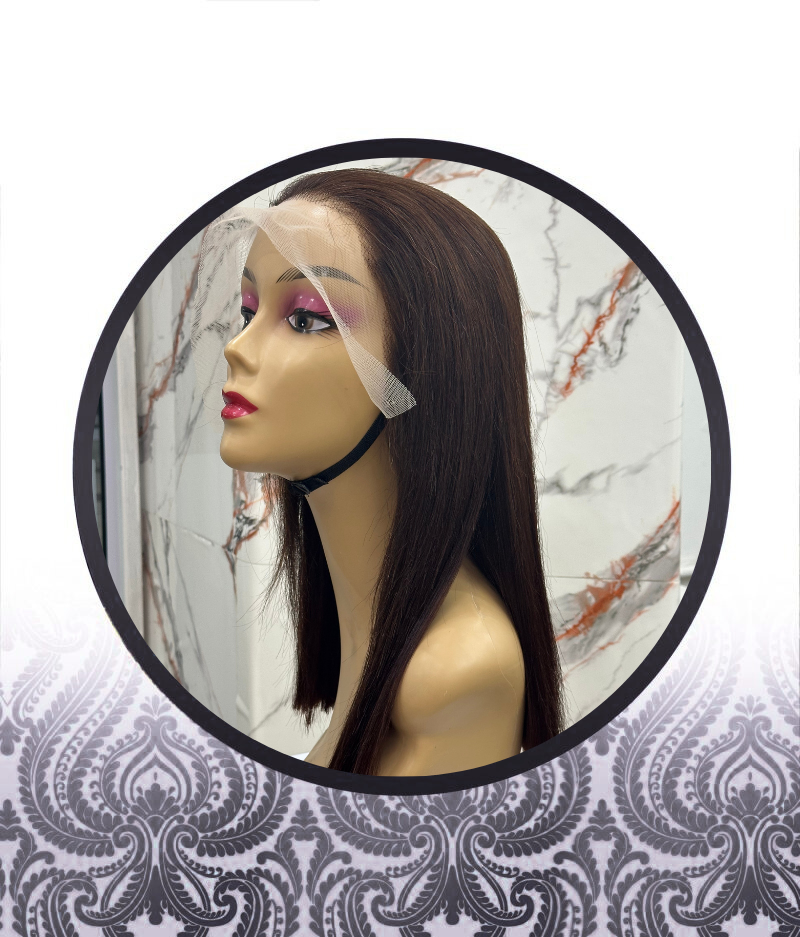 14 inch Glueless Chocolate Brown Human Hairblend Lace Frontal Wig