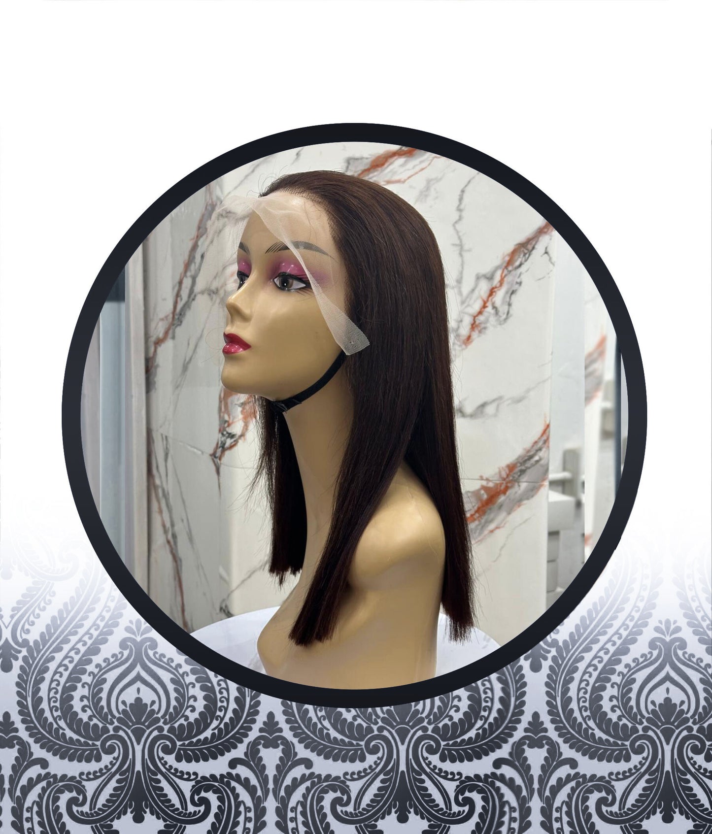 14" Straight Chocolate Brown Human Hairblend Glueless Frontal Wig