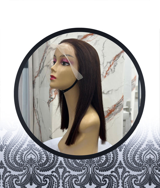 14" Straight Chocolate Brown Human Hairblend Glueless Frontal Wig