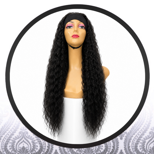 30" human hairblend waterwave Headband wig.