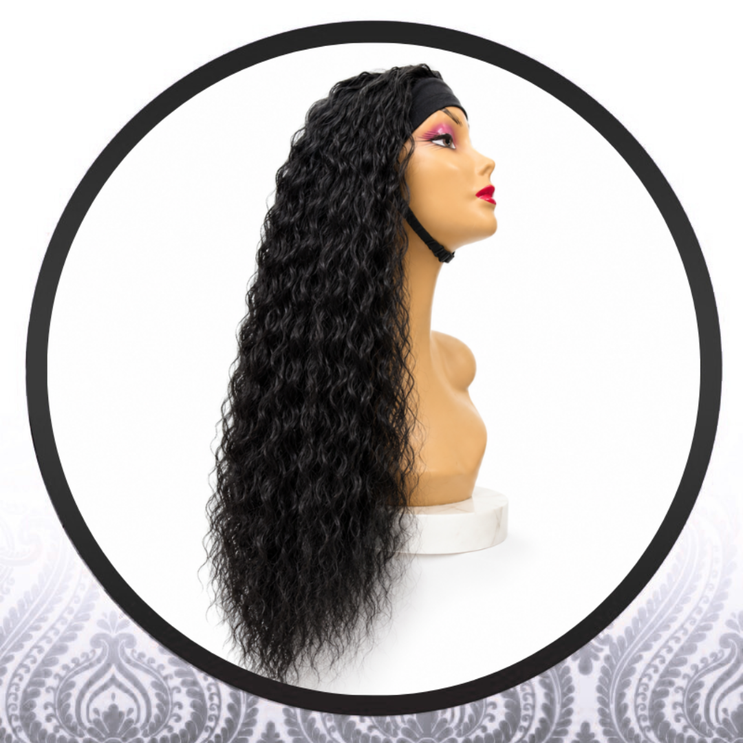 30" human hairblend waterwave Headband wig.