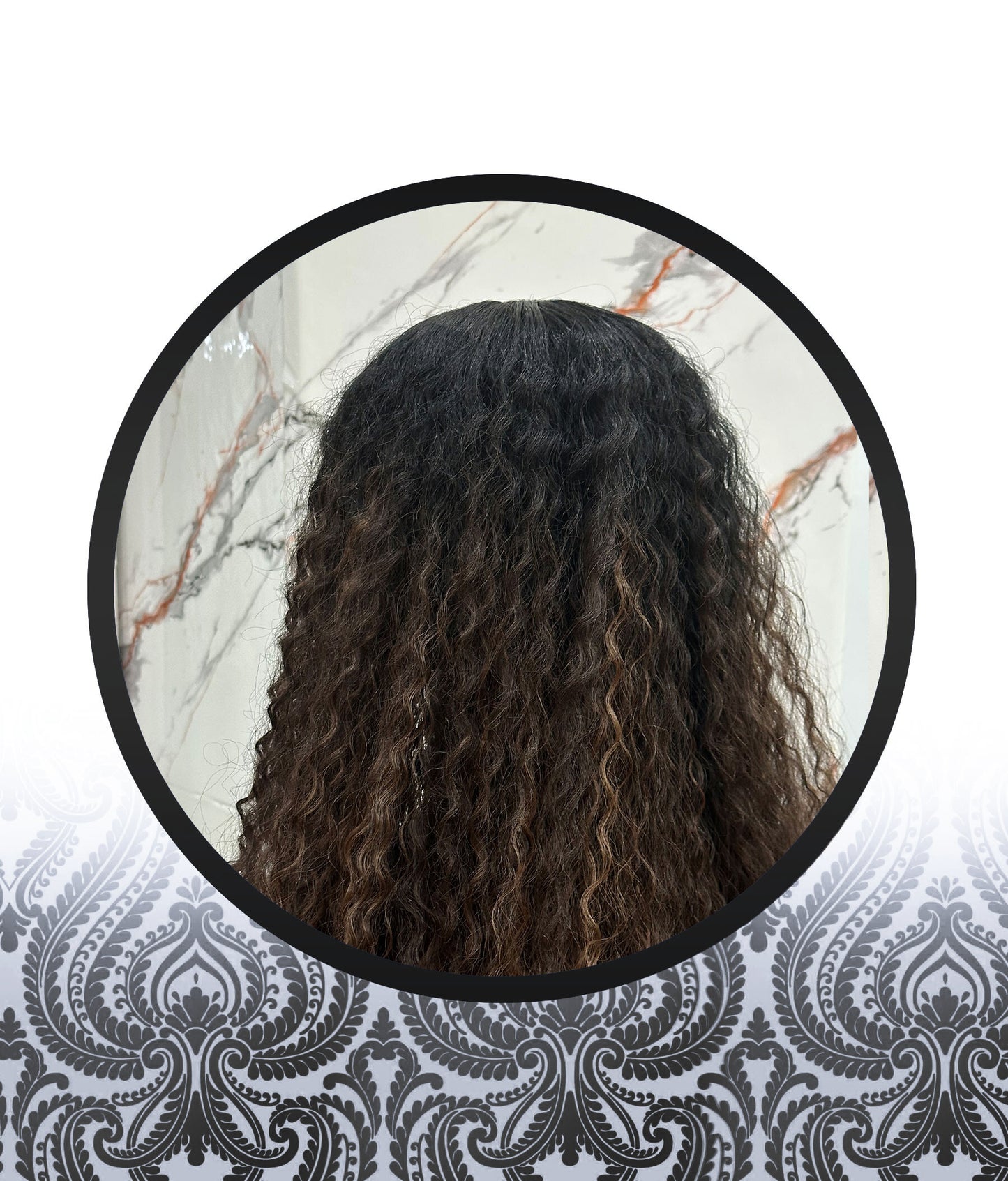 36" Chocolate Brown Water Curl Human HairBlend Glueless Lace Frontal