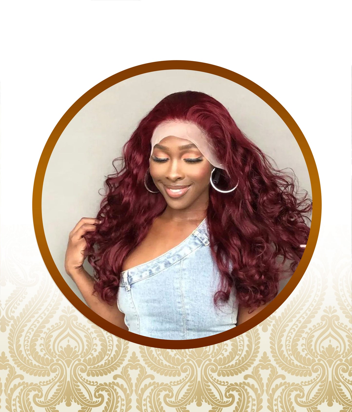 24'' Glueless WineRed Bouncy Body-Loose Wave Double-Drawn Unit