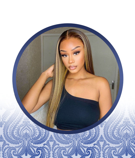 22" Glueless T-part Lace Frontal Highlighted Wig