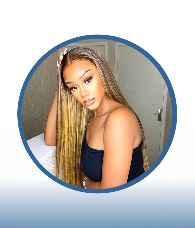 22" Glueless T-part Lace Frontal Highlighted Wig