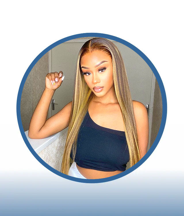 22" Glueless T-part Lace Frontal Highlighted Wig
