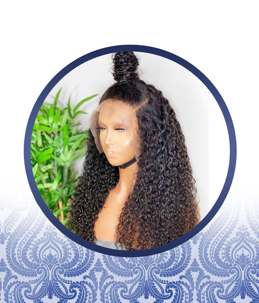 24" Deep curly Top-Bun Glueless Lace frontal Wig
