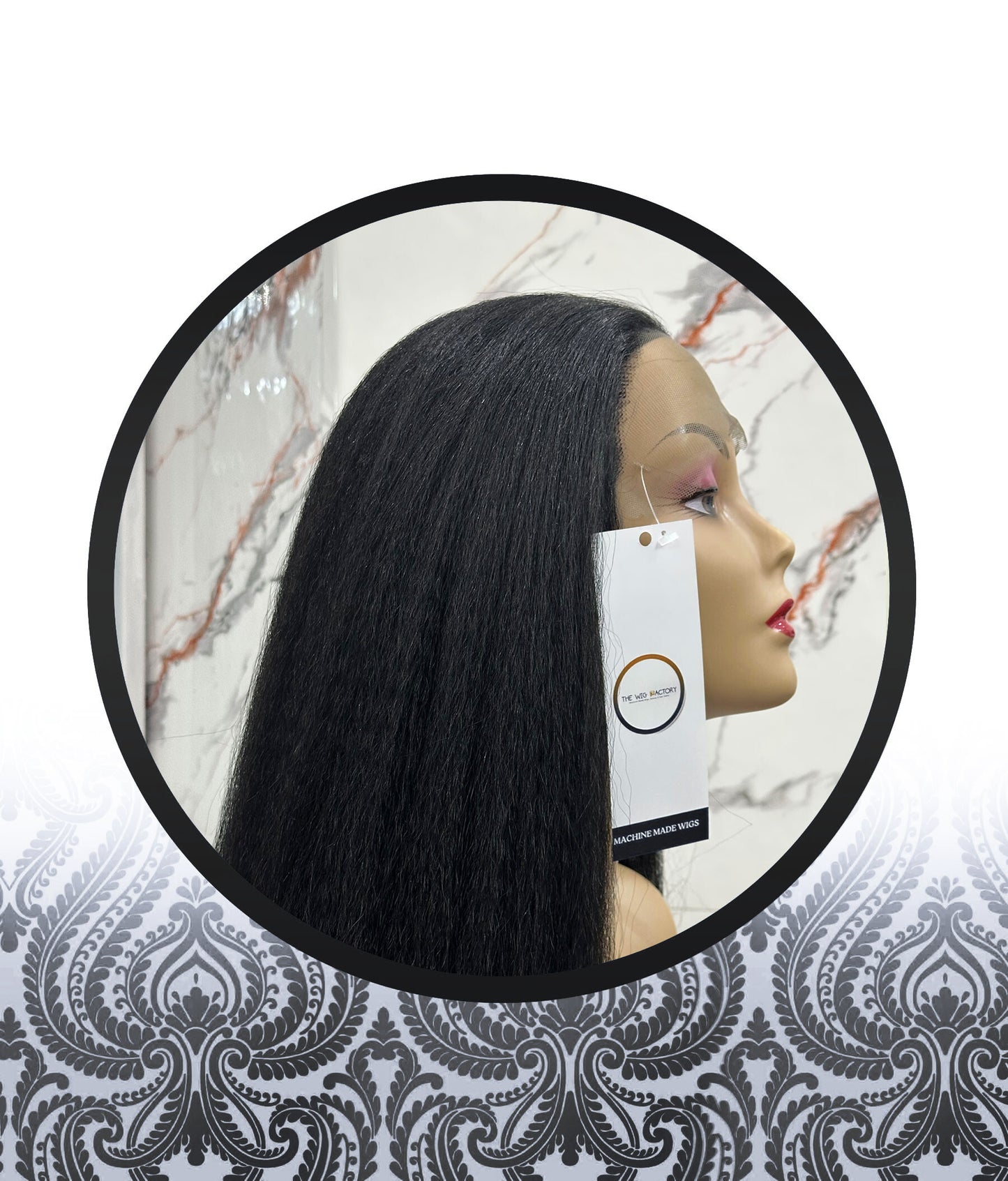 36″ Kinky Straight Human HairBlend Glueless Lace Frontal