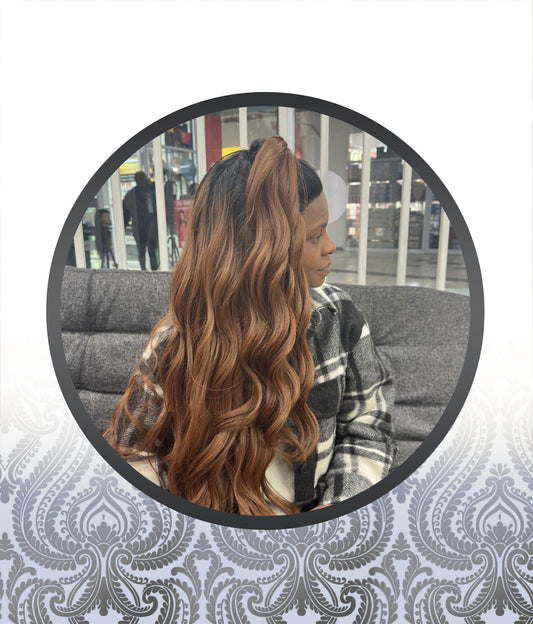 40" Ombre-Brown Bodywave Human HairBlend Glueless Frontal Wig