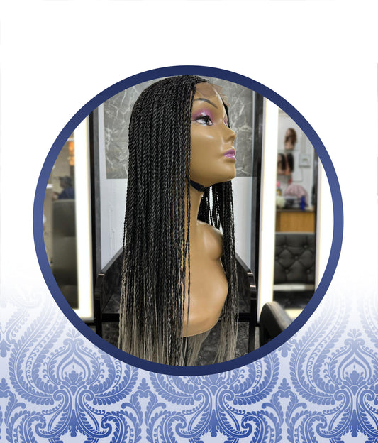 26" 4x4 Ombre Grey Twisted Wig