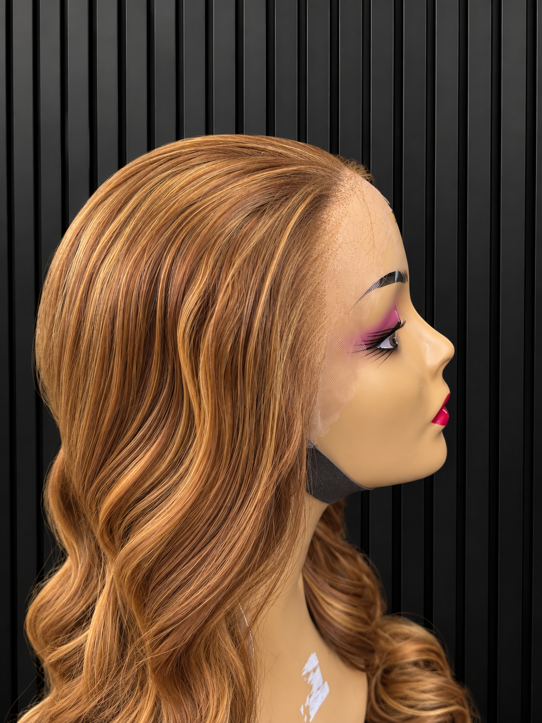 30" HUMAN HAIRBLEND HONEY CARAMEL BODY-WAVE LACE FRONTAL WIG