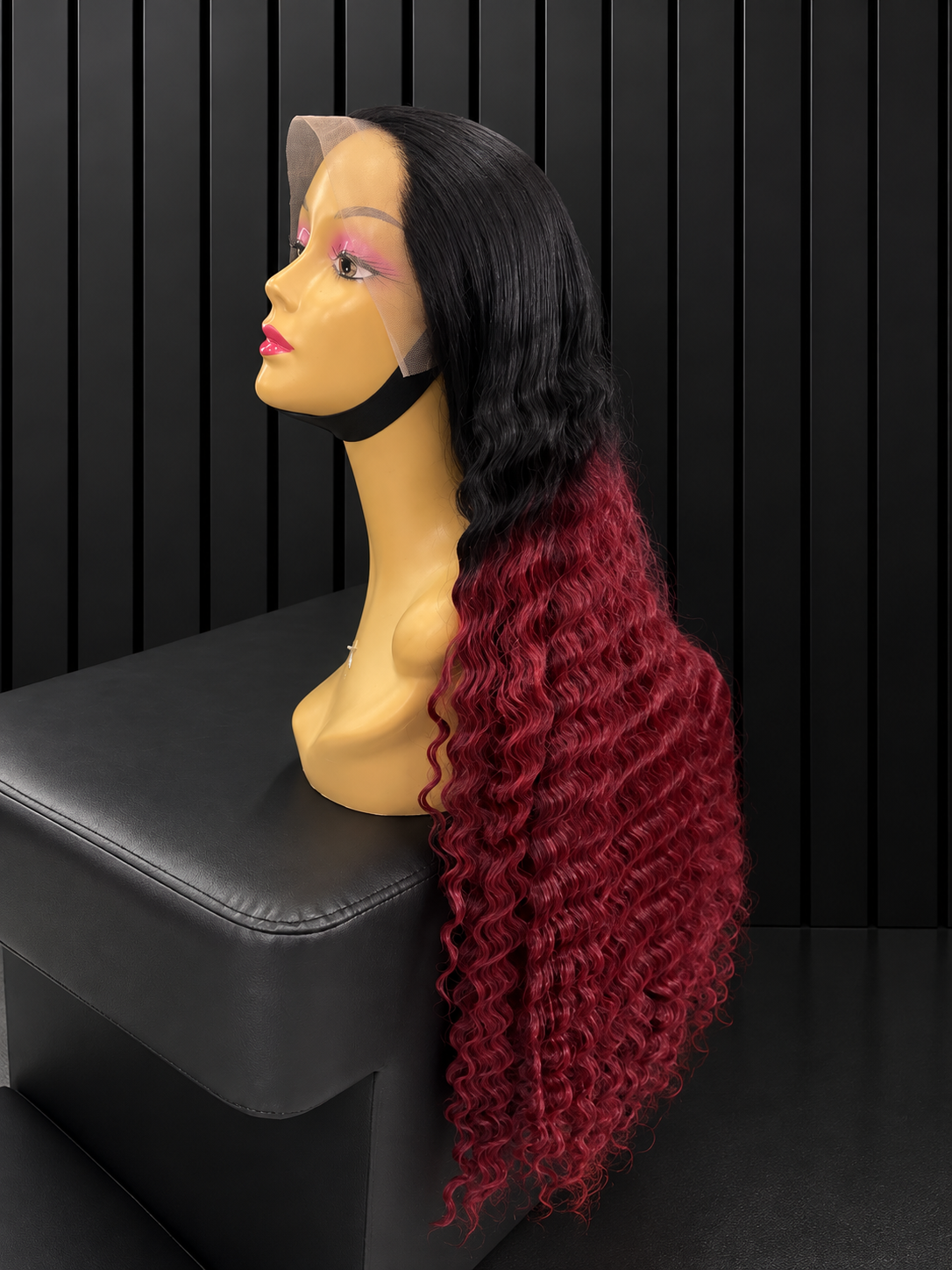 HUMAN HAIR BLEND - OMBRE BURGUNDY AND BLACK WAVEY CURLS