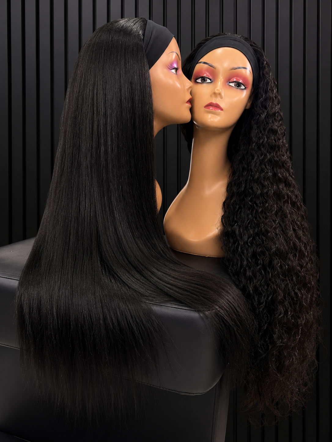 30" HUMAN HAIR BLEND - HEADBAND WIG COMBO (YAKI KINKY AND MALAYSIAN WATERWAVE HEADBAND WIG)