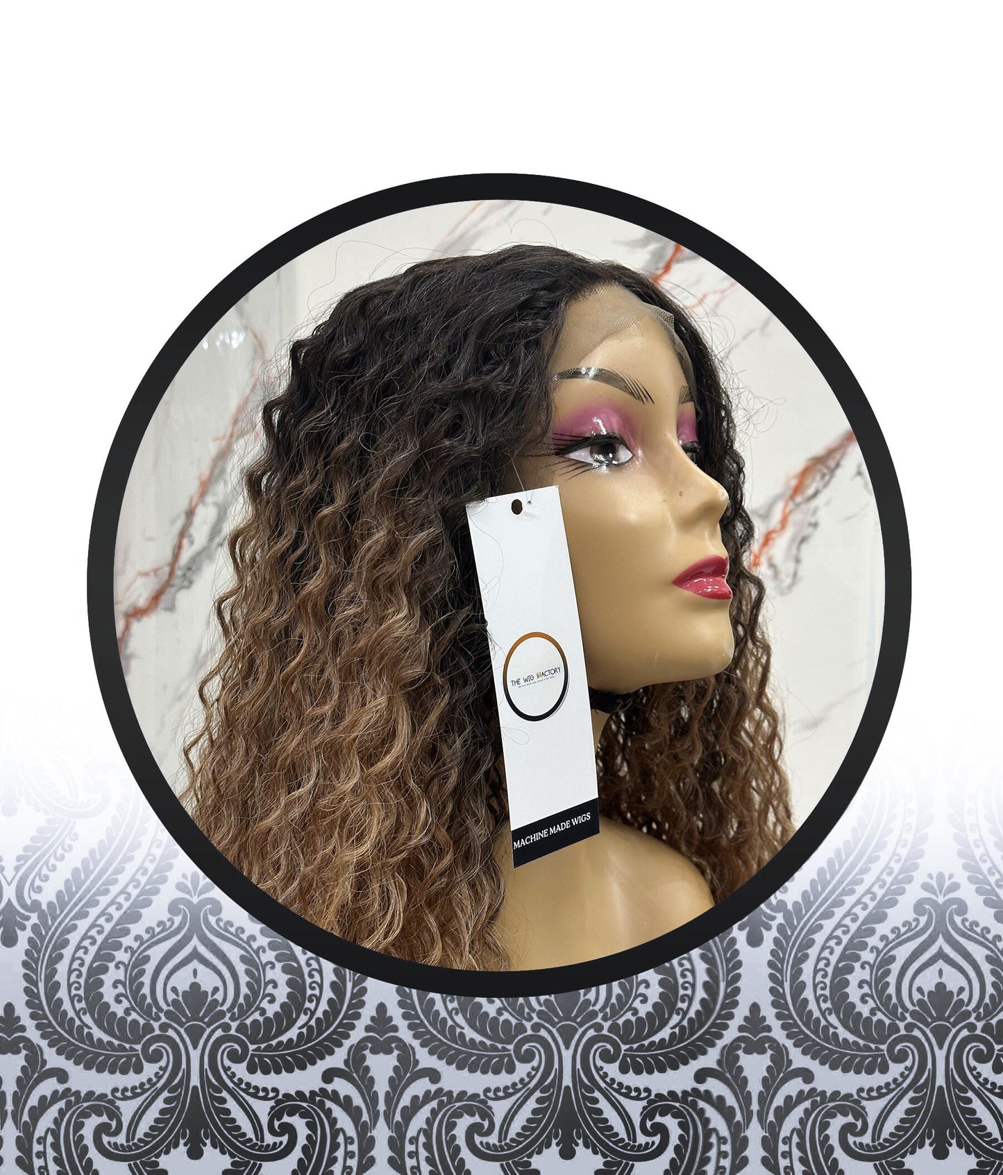 36″ Ombre-Grey Water Curl Human HairBlend Glueless Lace Frontal