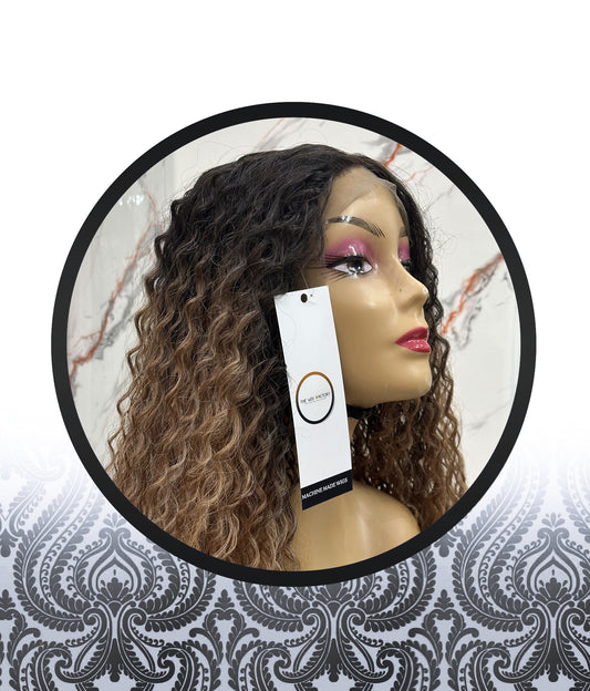 36″ Ombre-Grey Water Curl Human HairBlend Glueless Lace Frontal