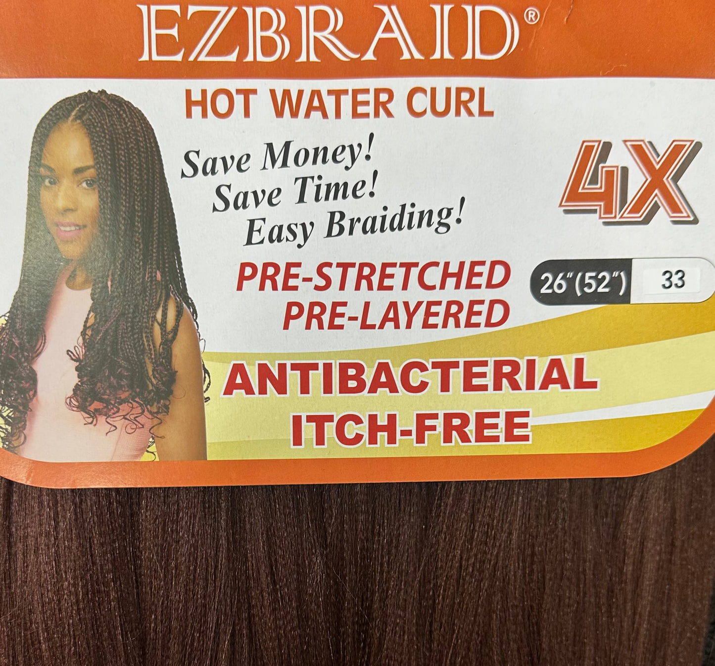 ( EZBRAID®️ Hot Water Curl in #33 ) 40 in a Box . WARM BROWN FIBRE