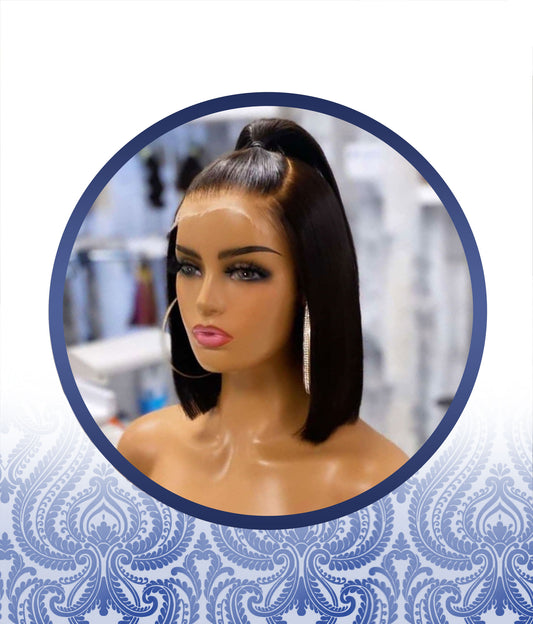 14" Customized Mini Lace Frontal Top-Bun Wig