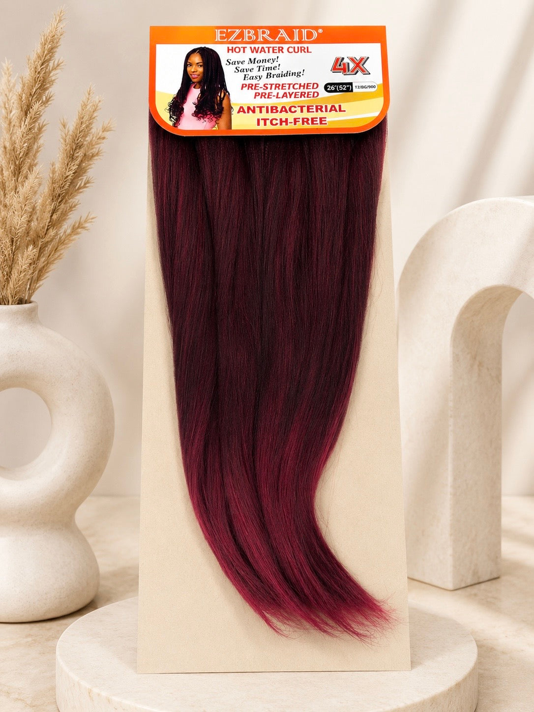 ( EZBRAID®️ Hot Water Curl in #33 ) 40 in a Box . OMBRE BURGUNDY FIBRE