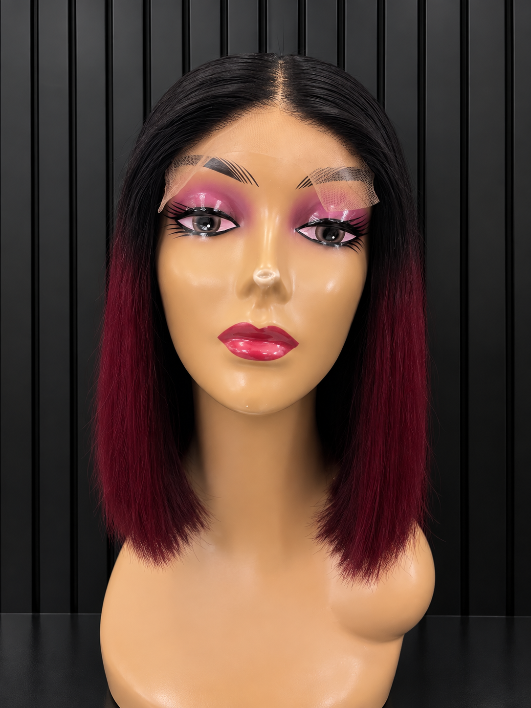 5x5 Burgundy Black Ombré Raw Single Donor Straight Bob Peruca 10"