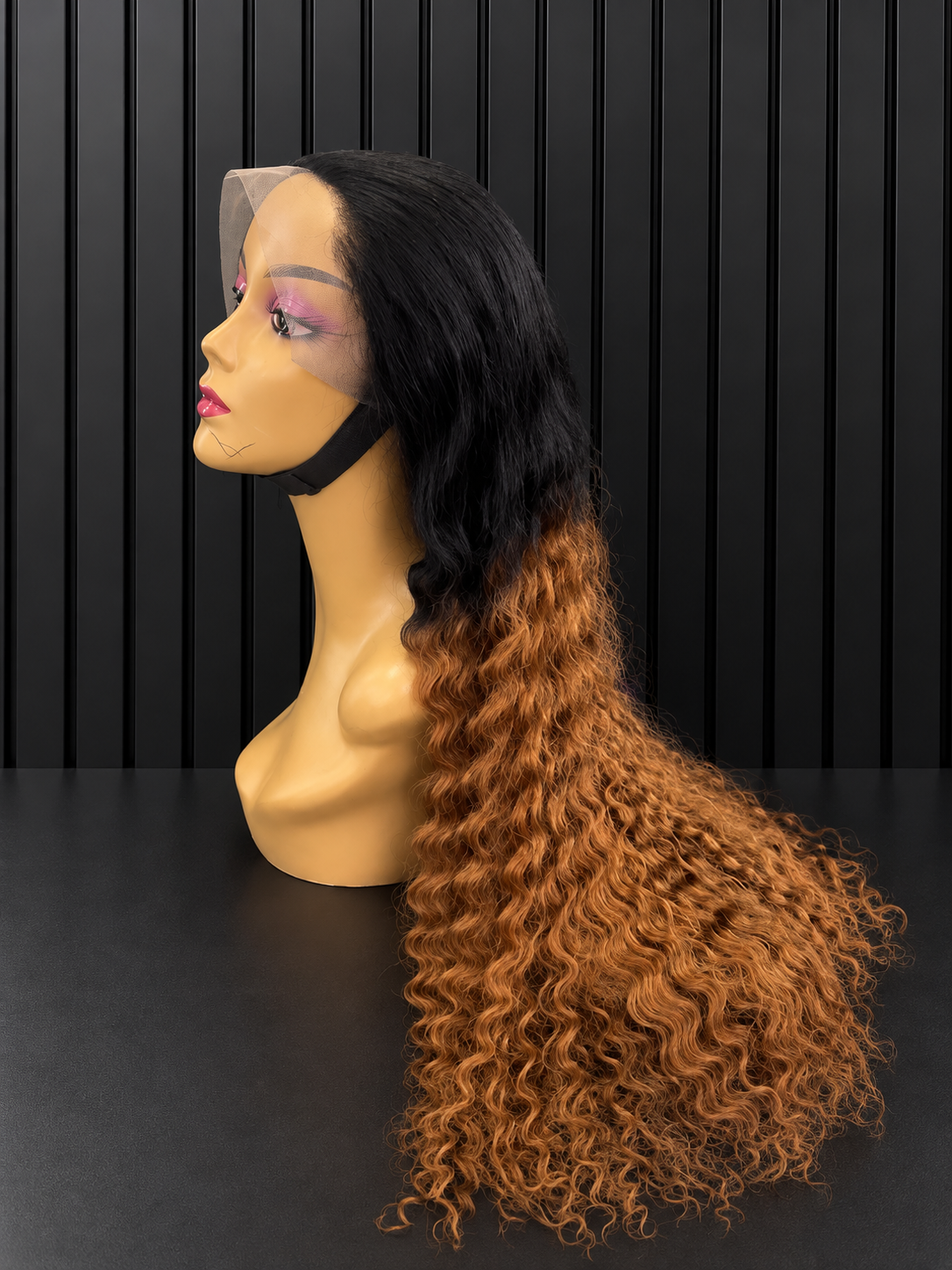 HUMAN HAIR BLEND - OMBRE HONEY BLOND AND BLACK WAVEY CURLS
