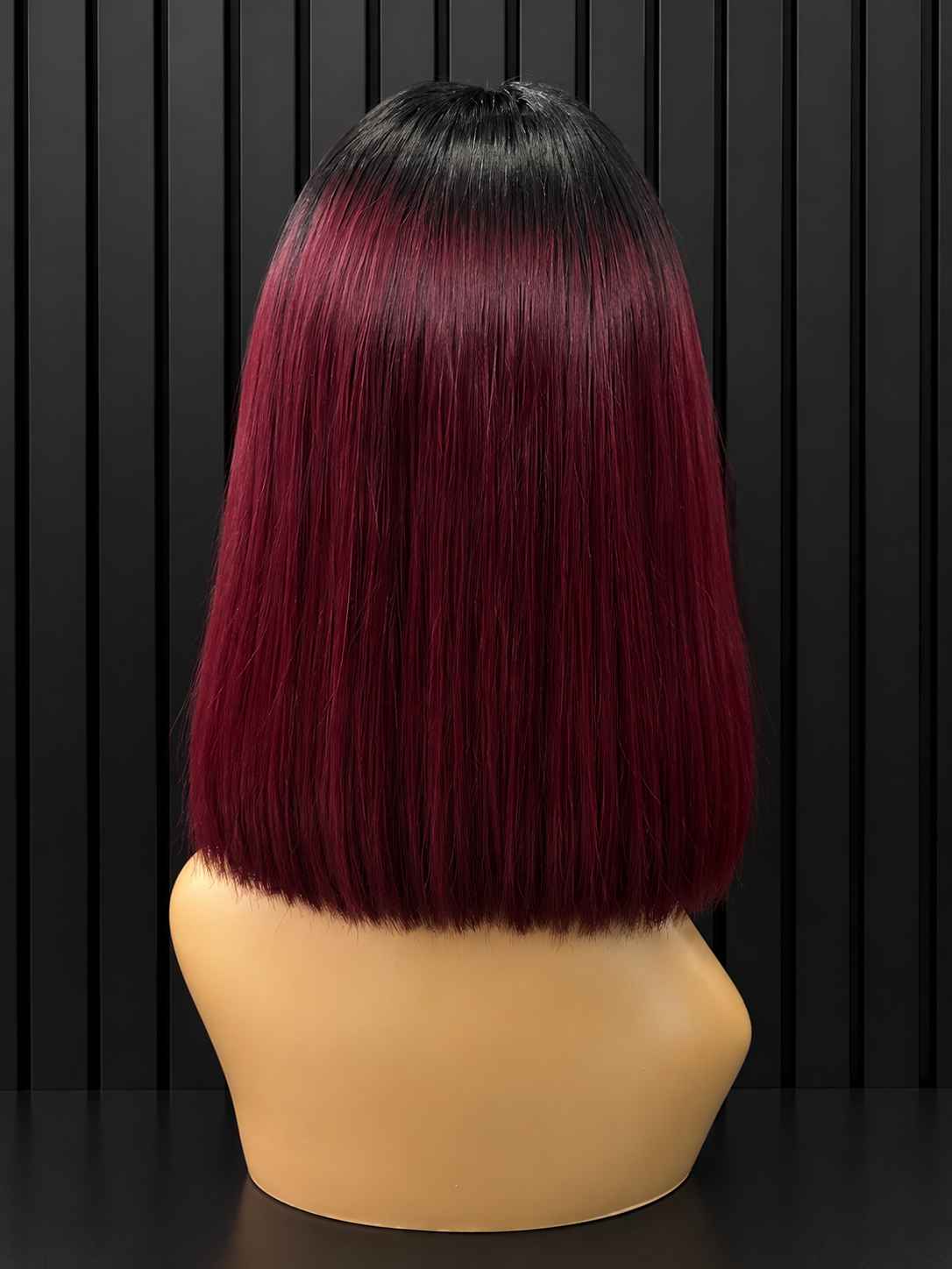 5x5 Burgundy Black Ombré Raw Single Donor Straight Bob Peruca 10"
