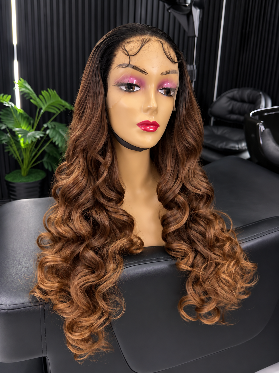 30" HUMAN HAIRBLEND OMBRE CHOCOLATE BROWN LACE FRONTAL  WIG