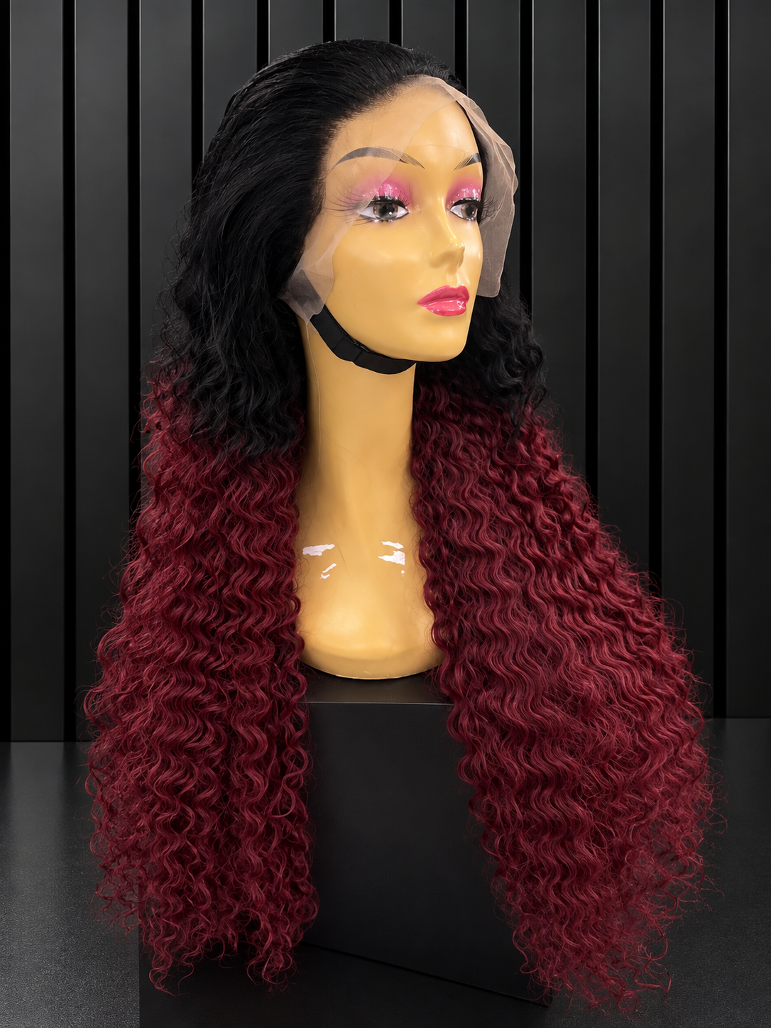 HUMAN HAIR BLEND - OMBRE BURGUNDY AND BLACK WAVEY CURLS