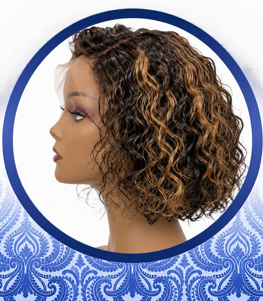 10" highlighted waterwave Glueless lace frontal wig