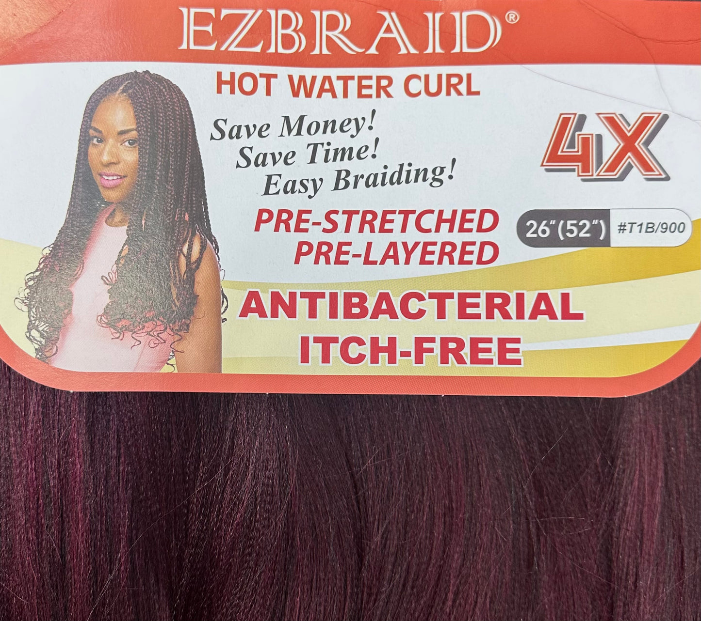 ( EZBRAID®️ Hot Water Curl in #33 ) 40 in a Box . OMBRE BURGUNDY FIBRE