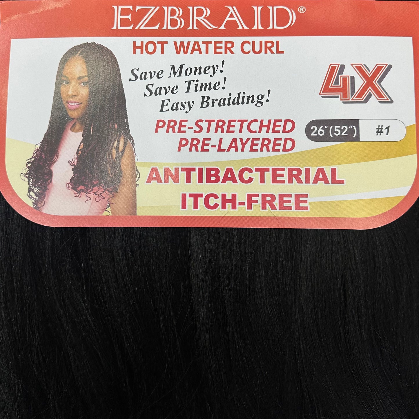 ( EZBRAID®️ Hot Water Curl in #33 ) 40 in a Box . JET BLACK FIBRE