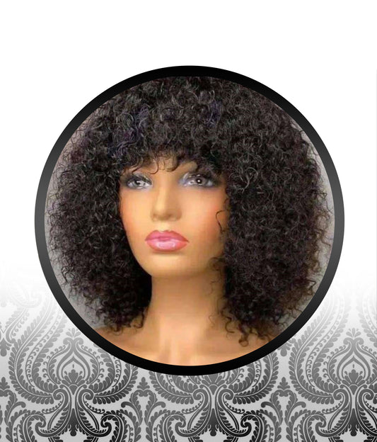 Human HairBlend Curl Fringe Wigs