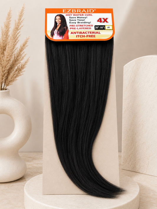 ( EZBRAID®️ Hot Water Curl in #33 ) 40 in a Box . JET BLACK FIBRE