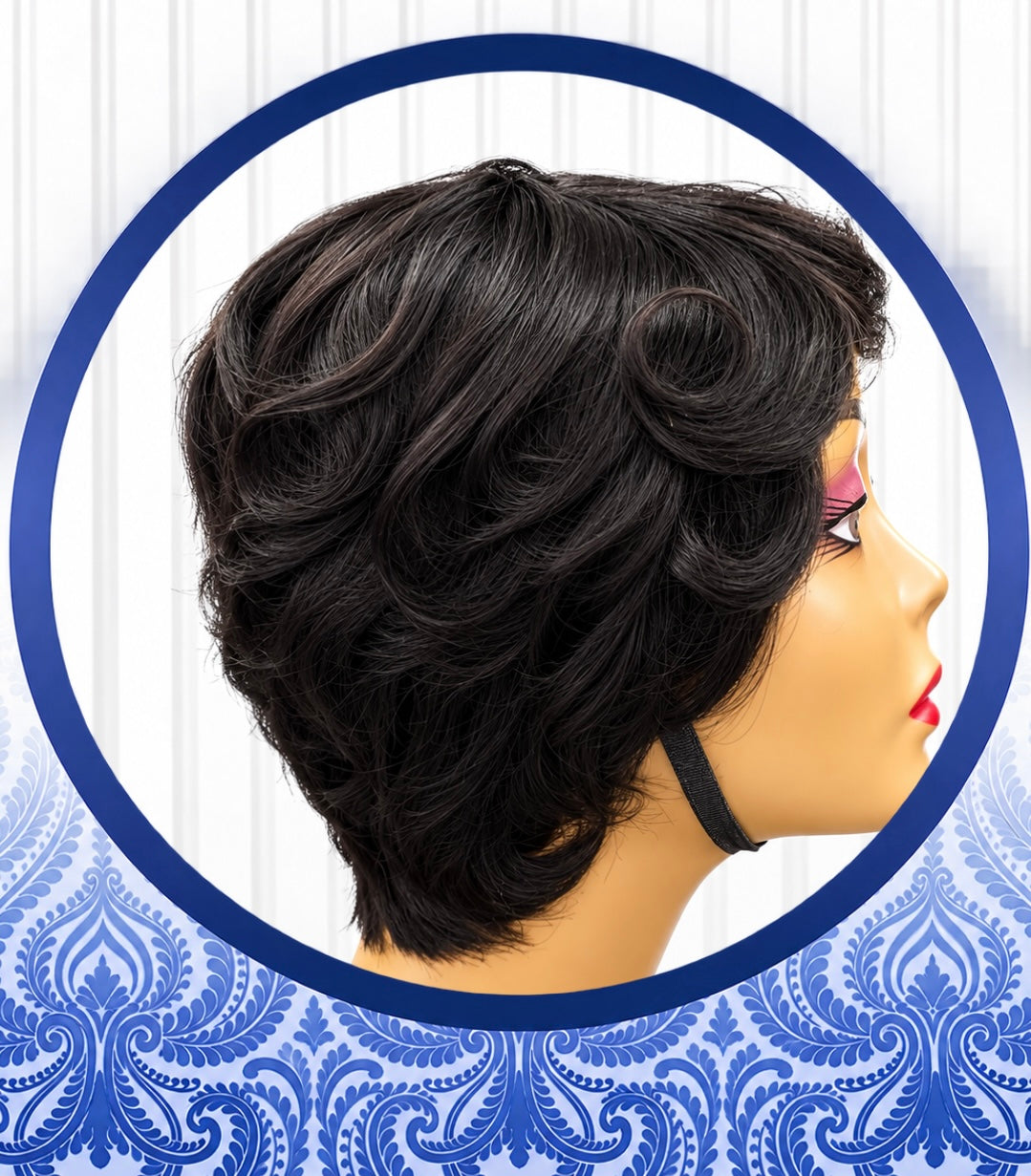 Natural Wavy Short Glueless Black Pixie Wig