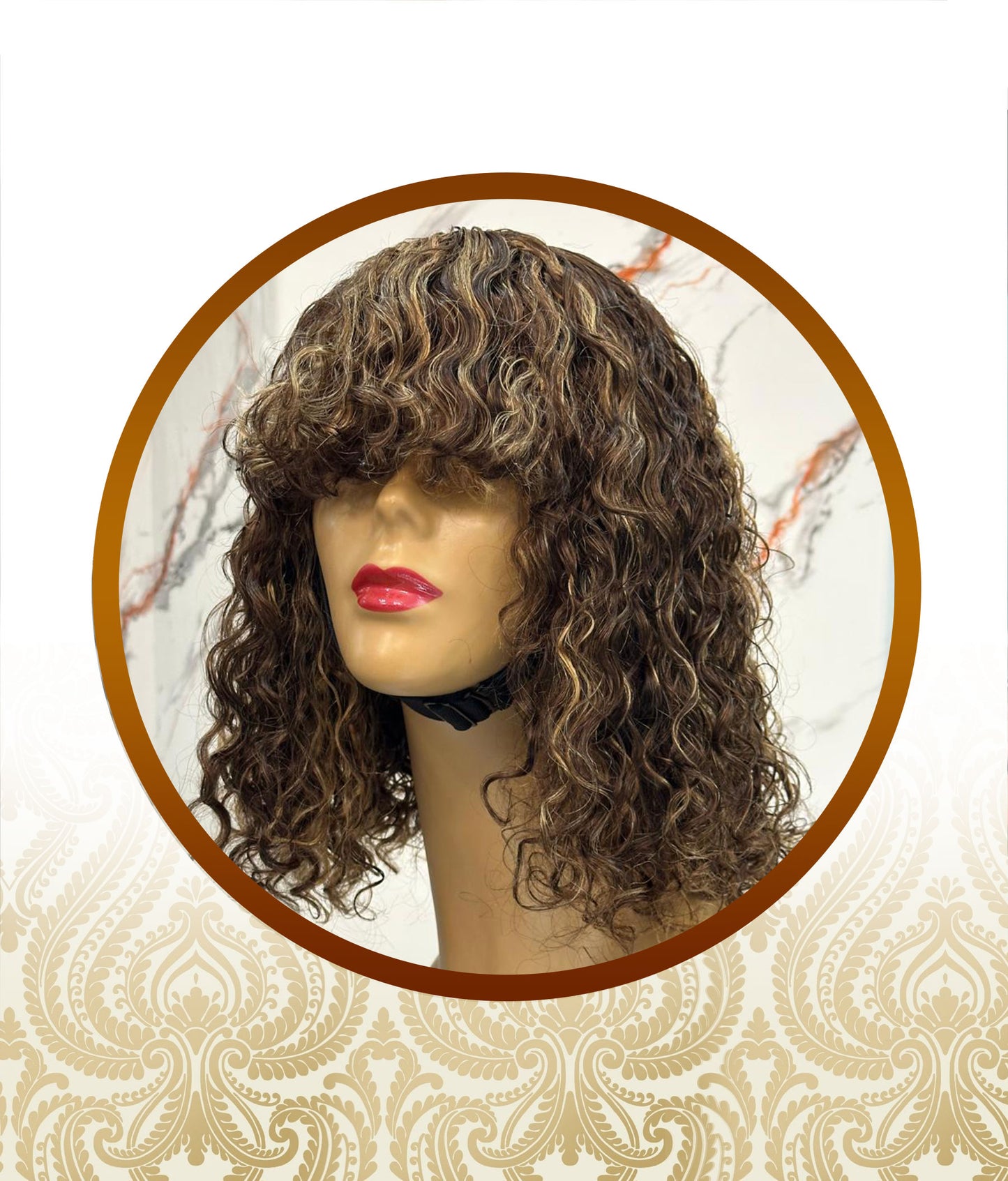 Double Drawn Light Brown Highlighted Glueless Fringe Unit