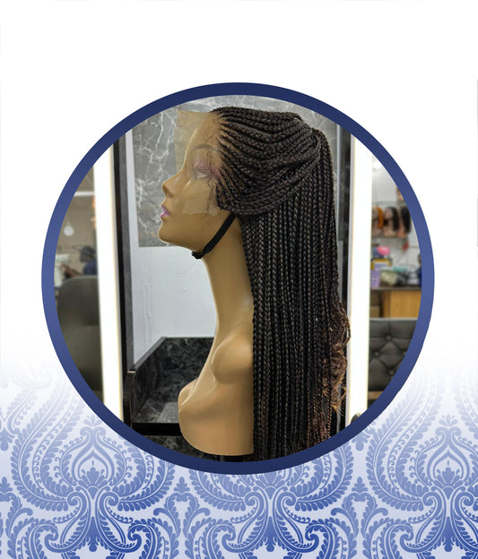26" Mixed Brown Lace Frontal Top-bun Braided Wig
