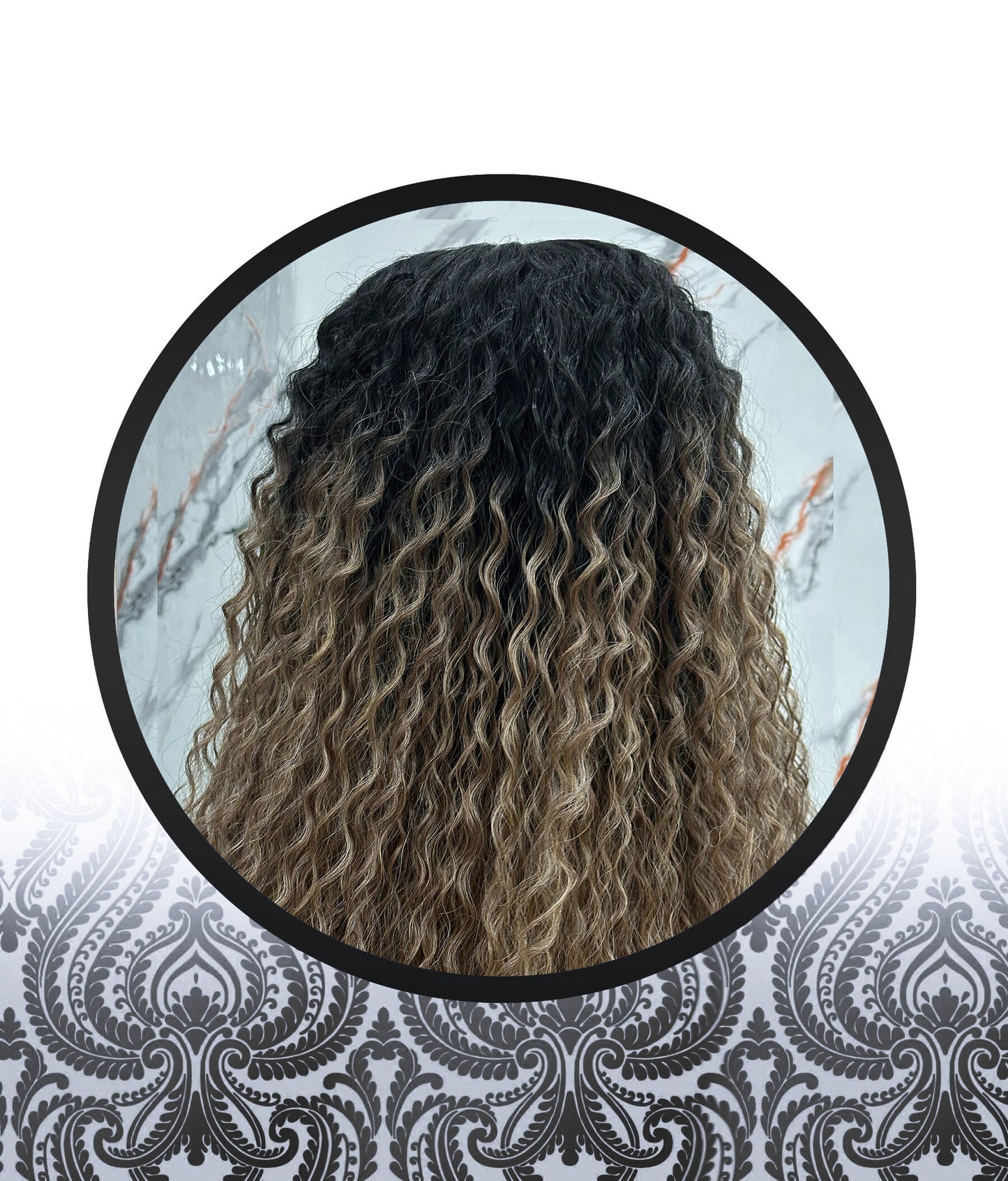 36″ Ombre-Grey Water Curl Human HairBlend Glueless Lace Frontal
