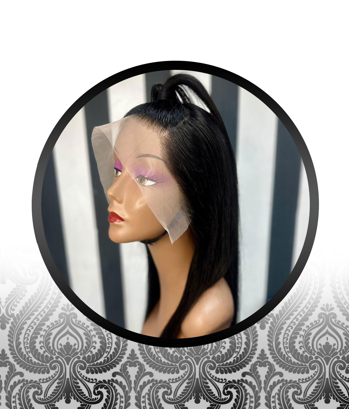 20" Human HairBlend Bone Straight Lace Frontal Wig
